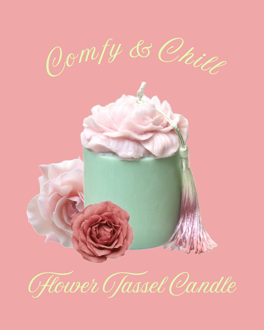Rose Tassel Candle (Pink & Green)