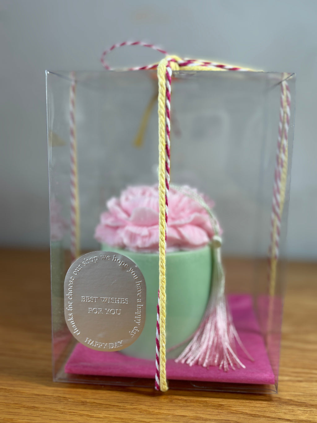 Rose Tassel Candle (Pink & Green)